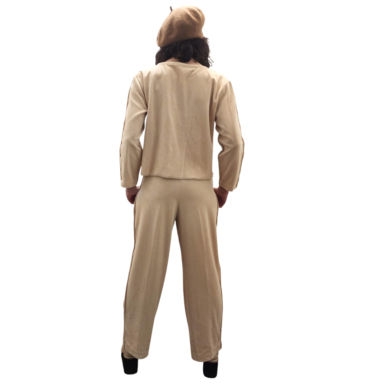 Vintage 90s Sonia Rykiel Velour Track Suit Beige w/Gold Buttons