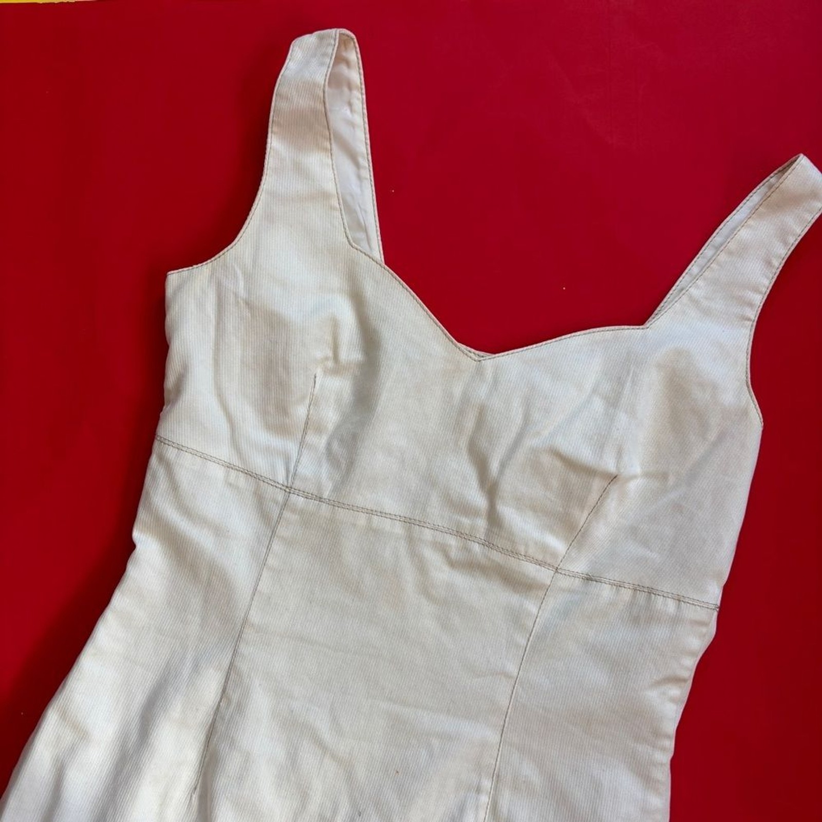 Vintage 90s Esprit Classic Elegant Solid Cream Button Back Mini Dress Size 5/6