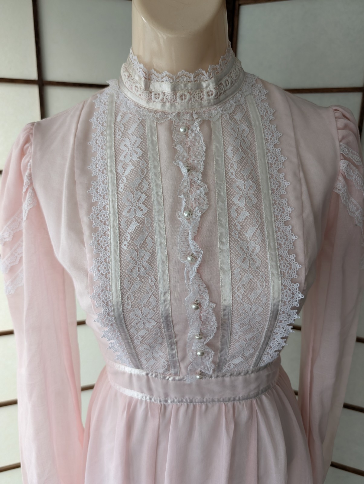 Gunne Sax by Jessica 1970s Maxi Dress Wedding Prairie Blush Pink RARE XS