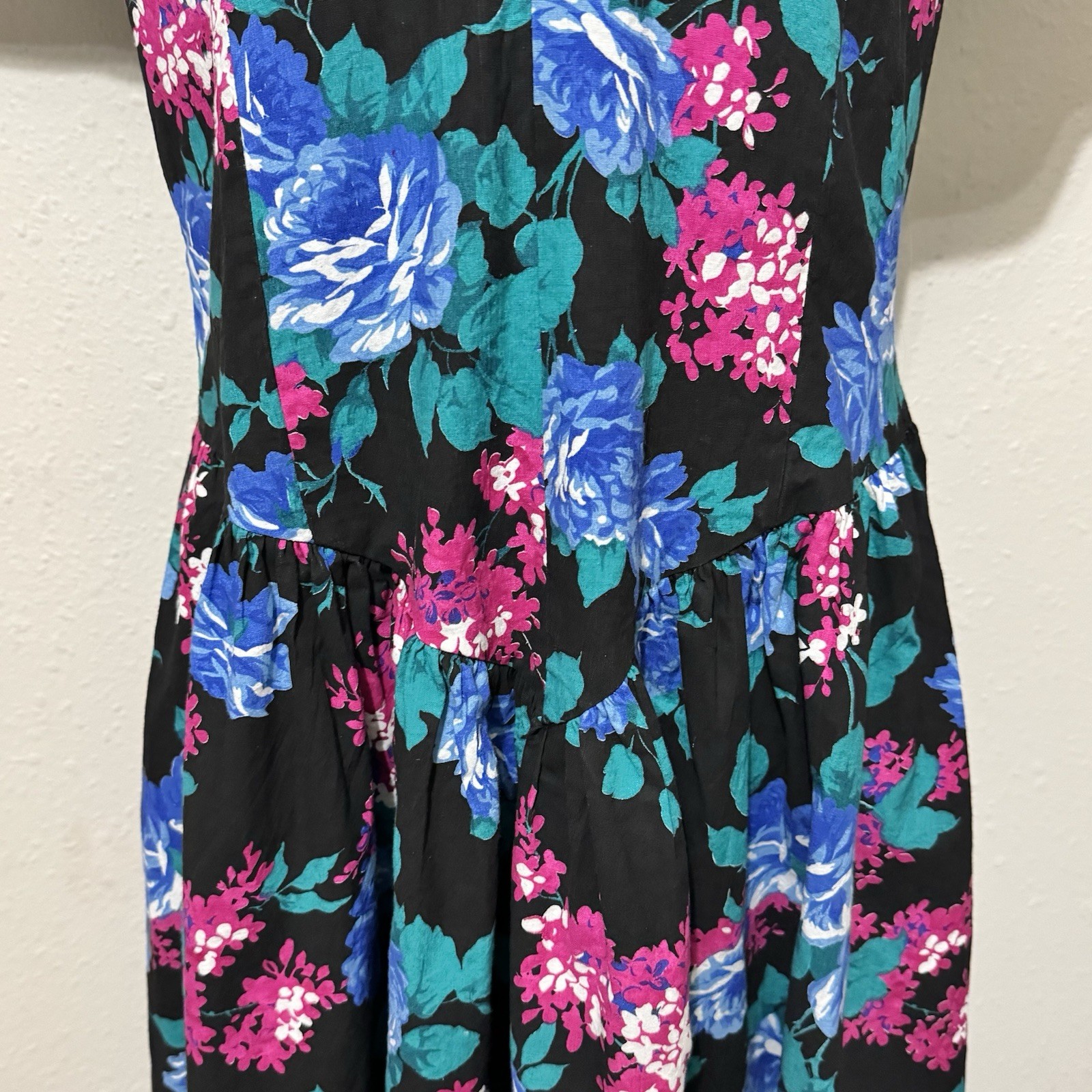 Vintage 80s Floral Party Dress SL Fashions Size Large Big Collar Tea Cottage