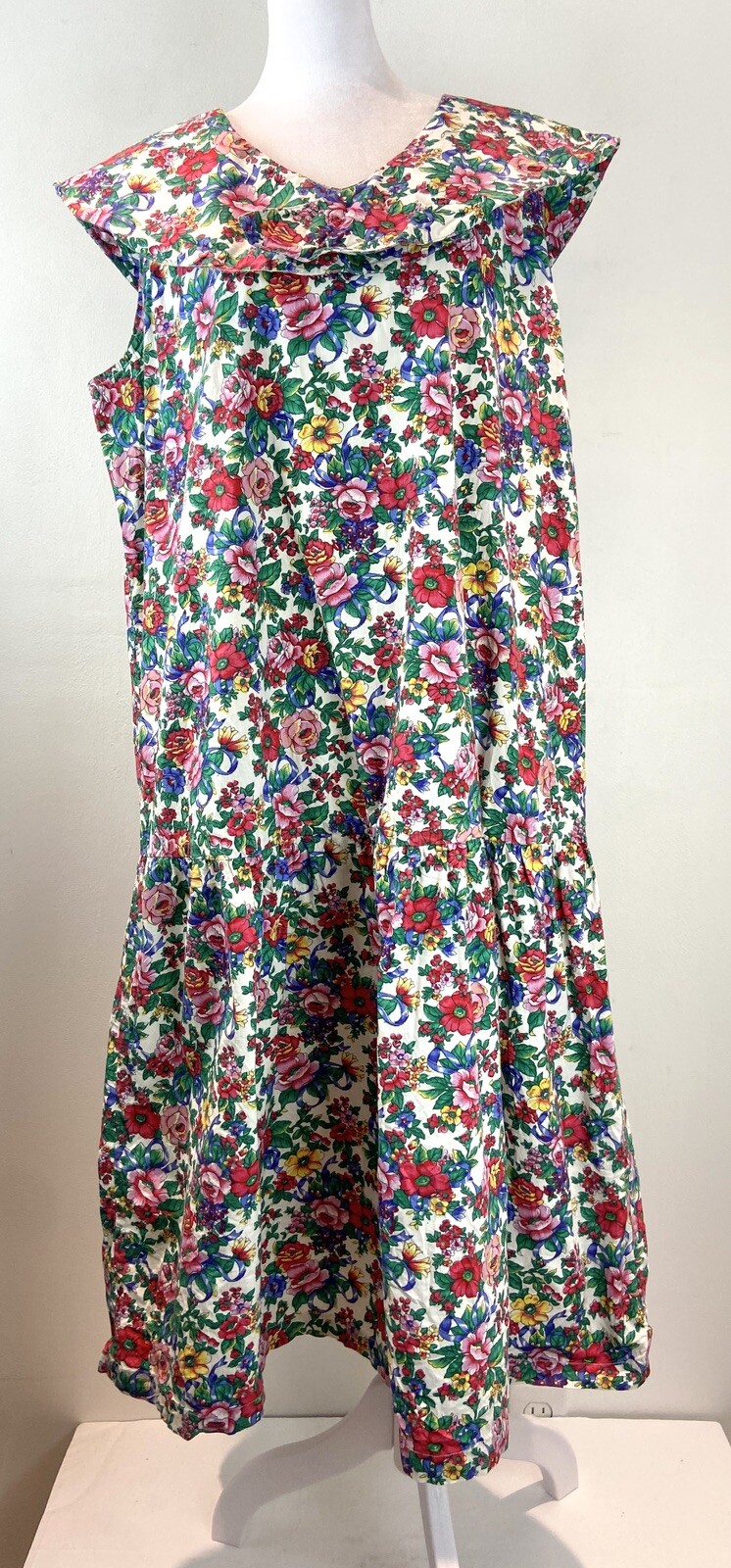 Vintage Womens Multicolor Sleeveless Floral House dress Pilgrim Collar Size 2X