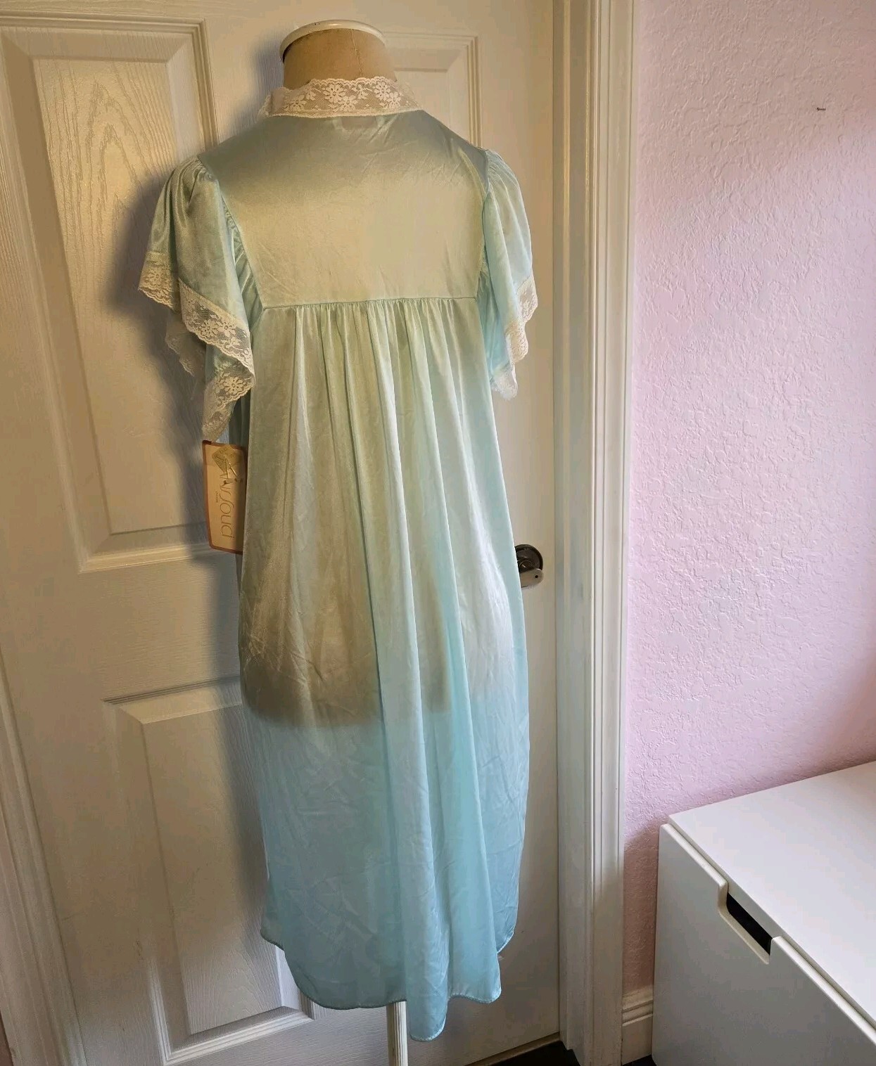 Sans Souci Vintage Nightgown Pale Aqua Blue Size M Lingerie Nightie Usa New