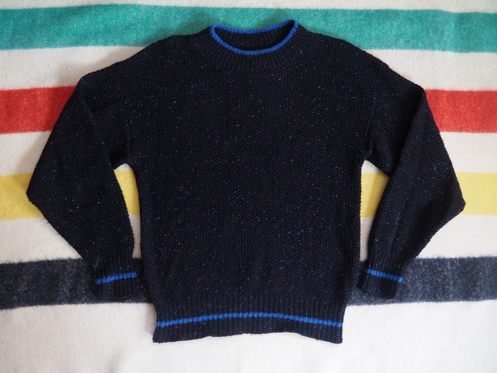 VTG 80s 90s Alps New England Black Blue Speckled Wool Lodge Pullover Sweater M