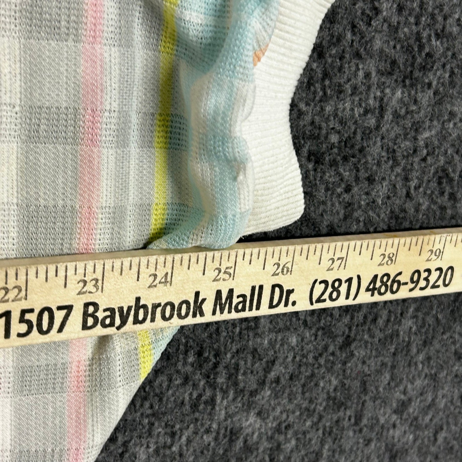 Style Plus Top Womens Size M White Pastel Plaid Dolman Knit Banded Waist Vintage