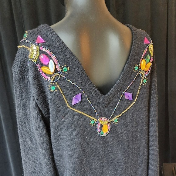 PLAIN JANE VINTAGE JEWELED SWEATER DRESS BLACK LARGE