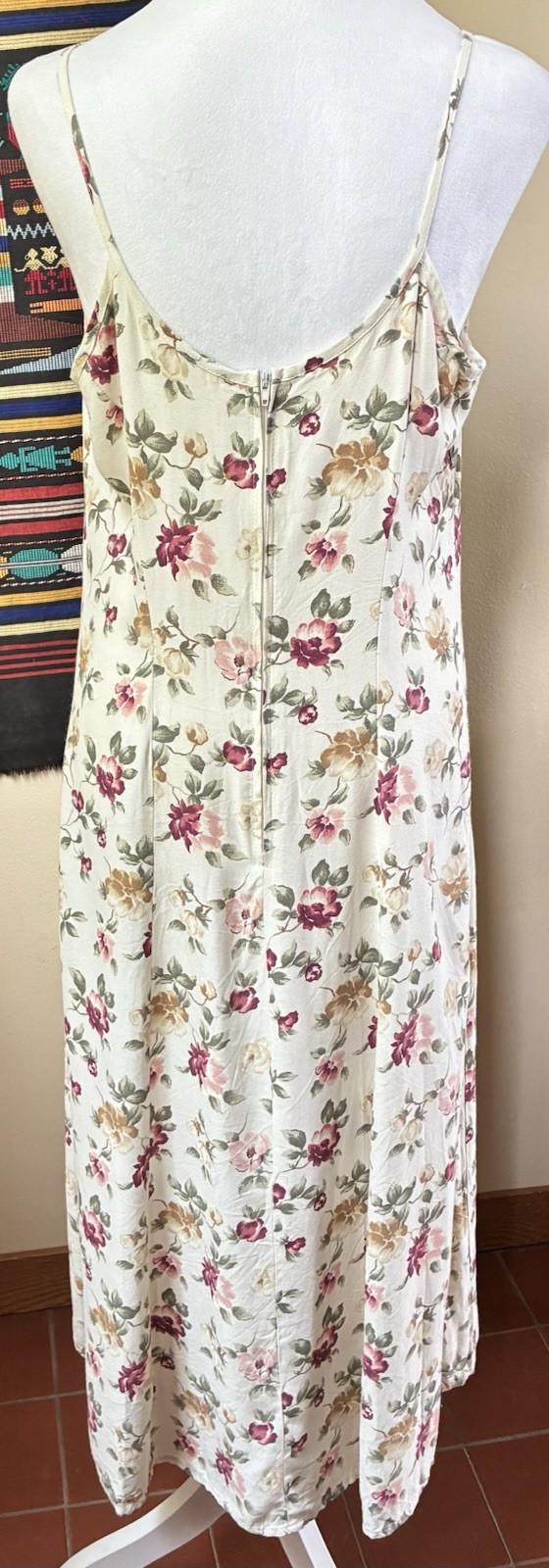 Vintage 90s Beige Floral Dress Size LG Maxi Slip Cottagecore Y2K