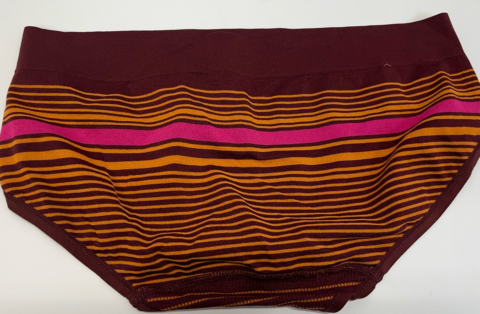 Vtg 2008 DKNY Low Rise No Line Striped Bikini Panty Womens Sz M Burgundy &Gold