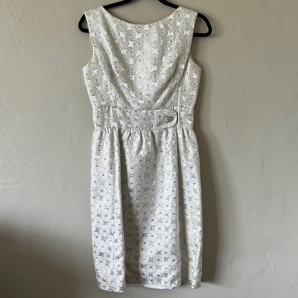Vintage 1960’s Elinor Gay Lamé Silver / White Dress