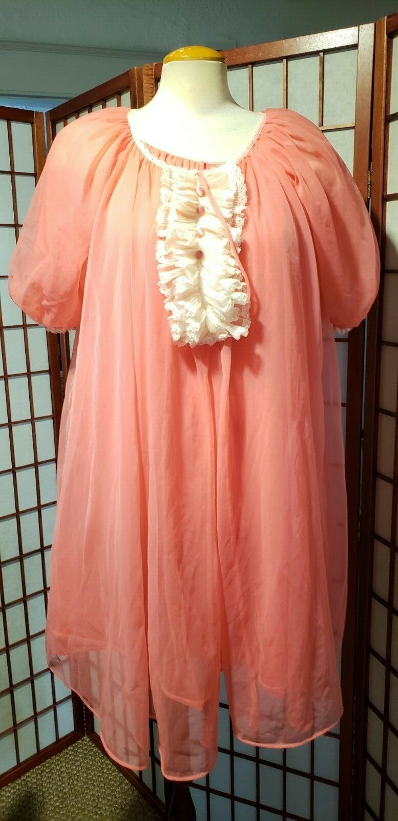 Lisette pink Chiffon Nightgown Robe Set Peignoir Babydoll 1950’s Honeymoon