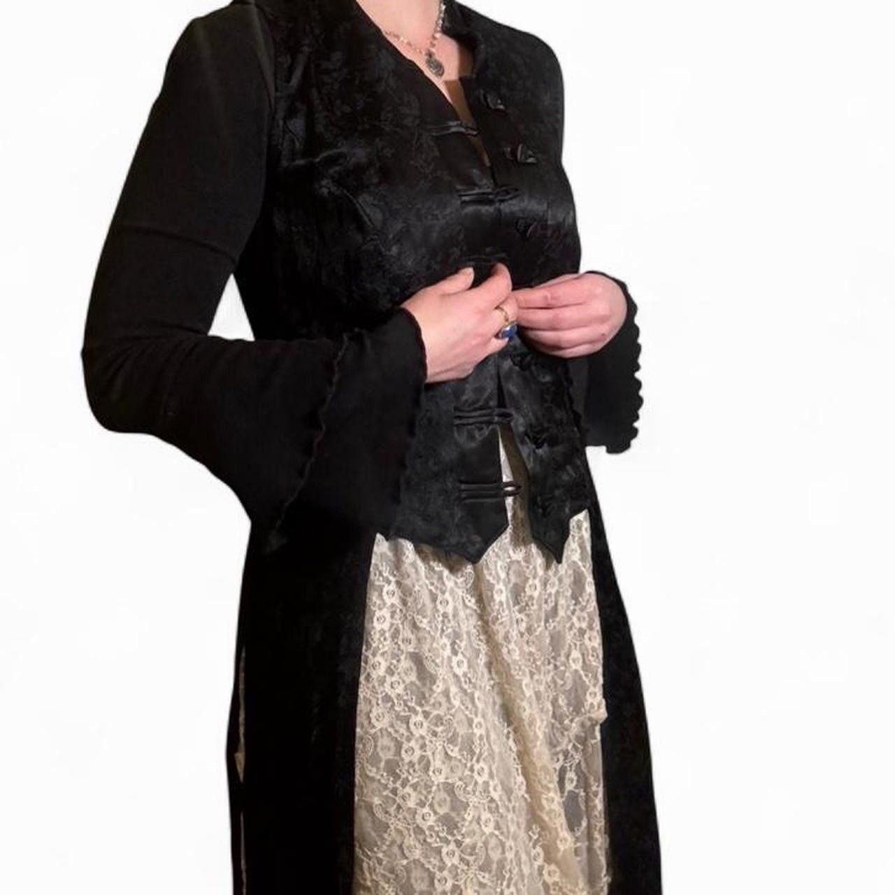 Vintage 90s Black Gothic Button Up Duster/Overcoat Amanda Lane