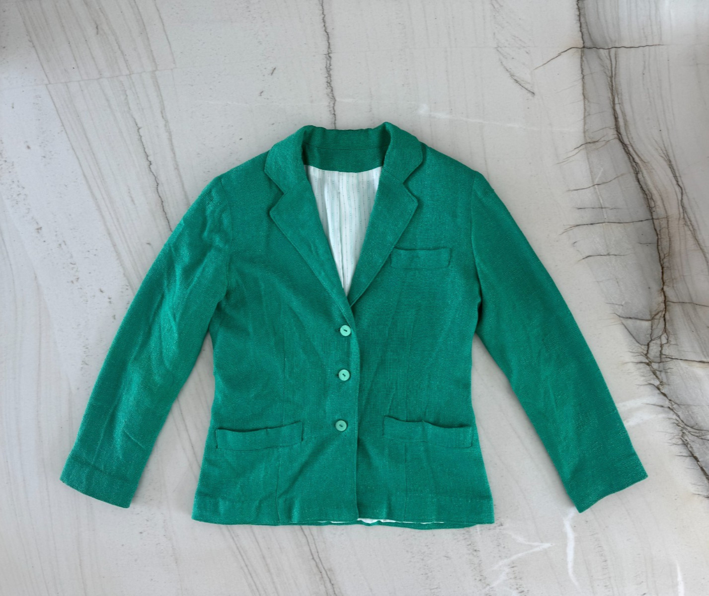 Vintage 70s/80s Kelly Green Linen Blend Blazer Women’s M-L, Lined, Shoulder Pads