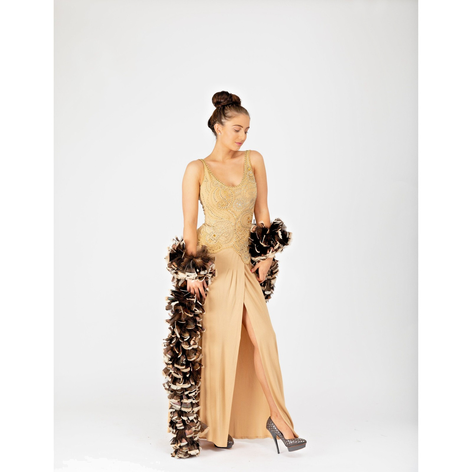 Vintage 1970s Two Piece Giorgio D’Sant Angelo Jeweled Bodice and Nude Wrap Skirt