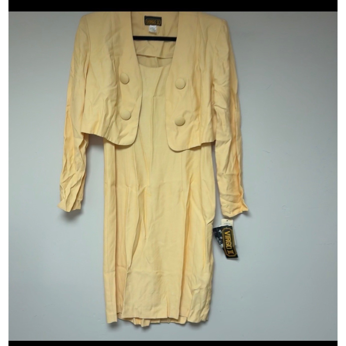 Virgo II Vintage Dress Jacket Set Womens 12 Yellow NEW Deadstock 80s 90s USA