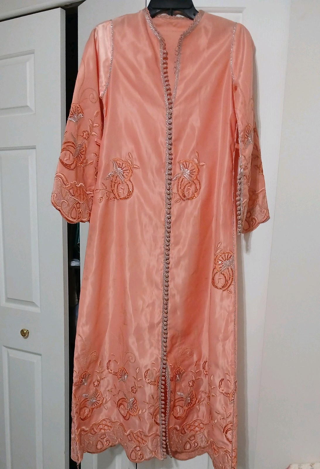 Vintage Japanese style Dress housecoat Embellished Retro Peach Gorgeous Womens S