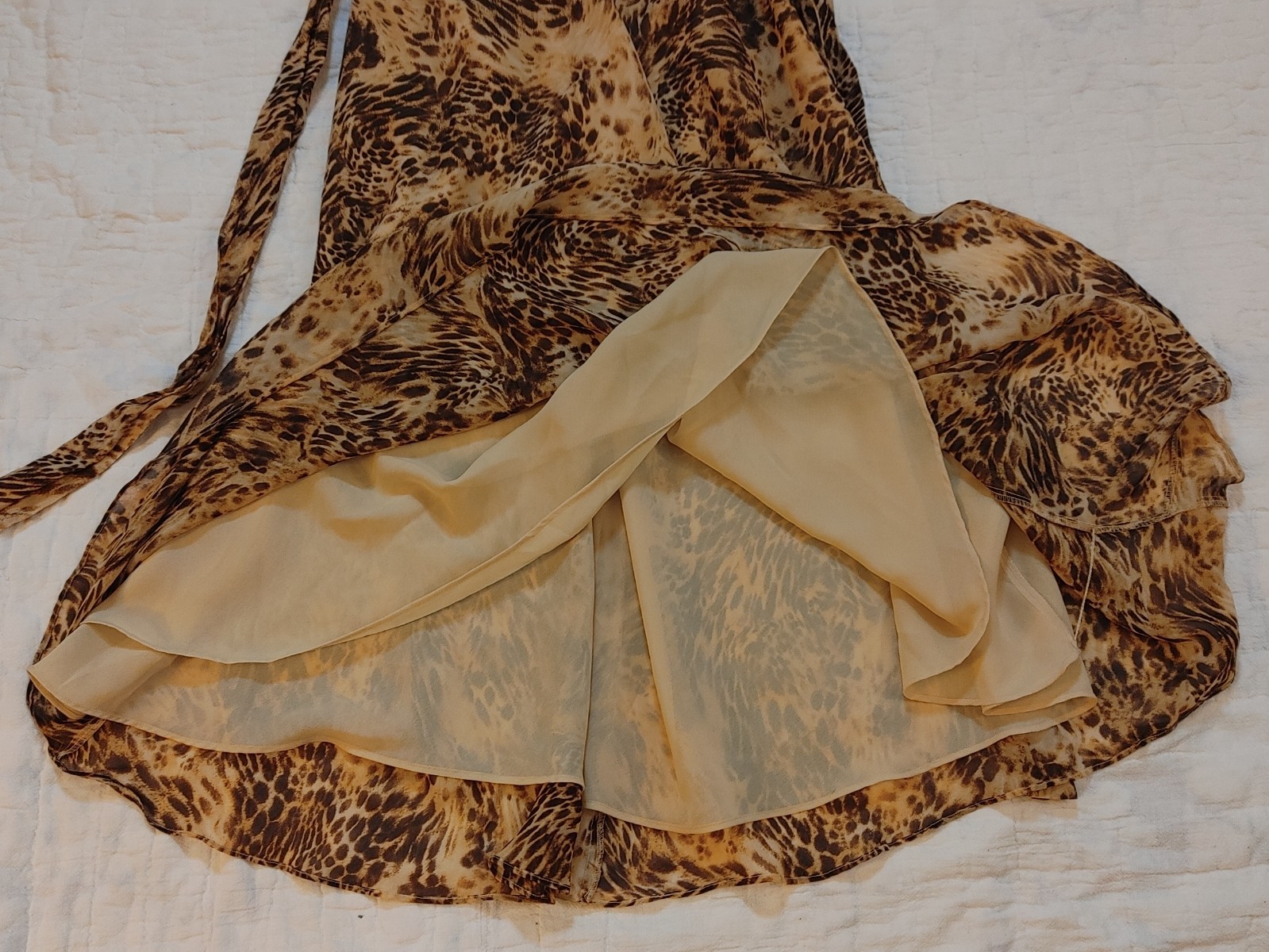 Vintage 90’s Spenser Jeremy 100% Silk Midi Wrap Dress sz 12 Animal Leopard Tiger