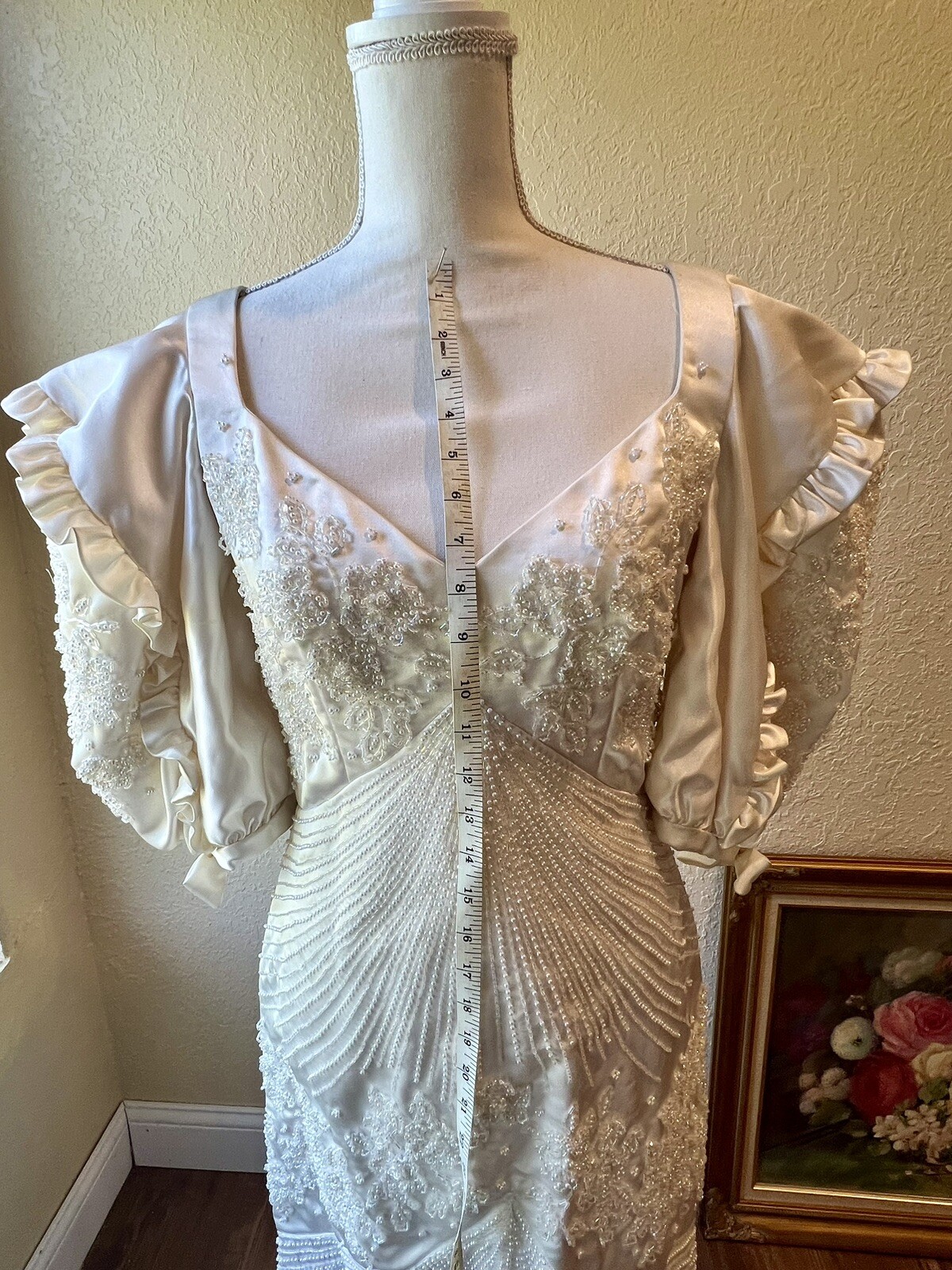 1980s Carlota Alfaro Handmade Beaded Wedding Dress Vintage Ivory Off White