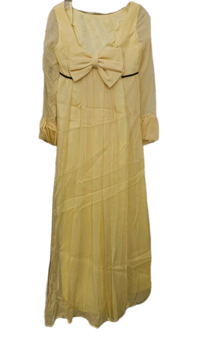 Vintage 1970s Yellow chiffon Lorrie Deb San Francisco Maxi Dress size S