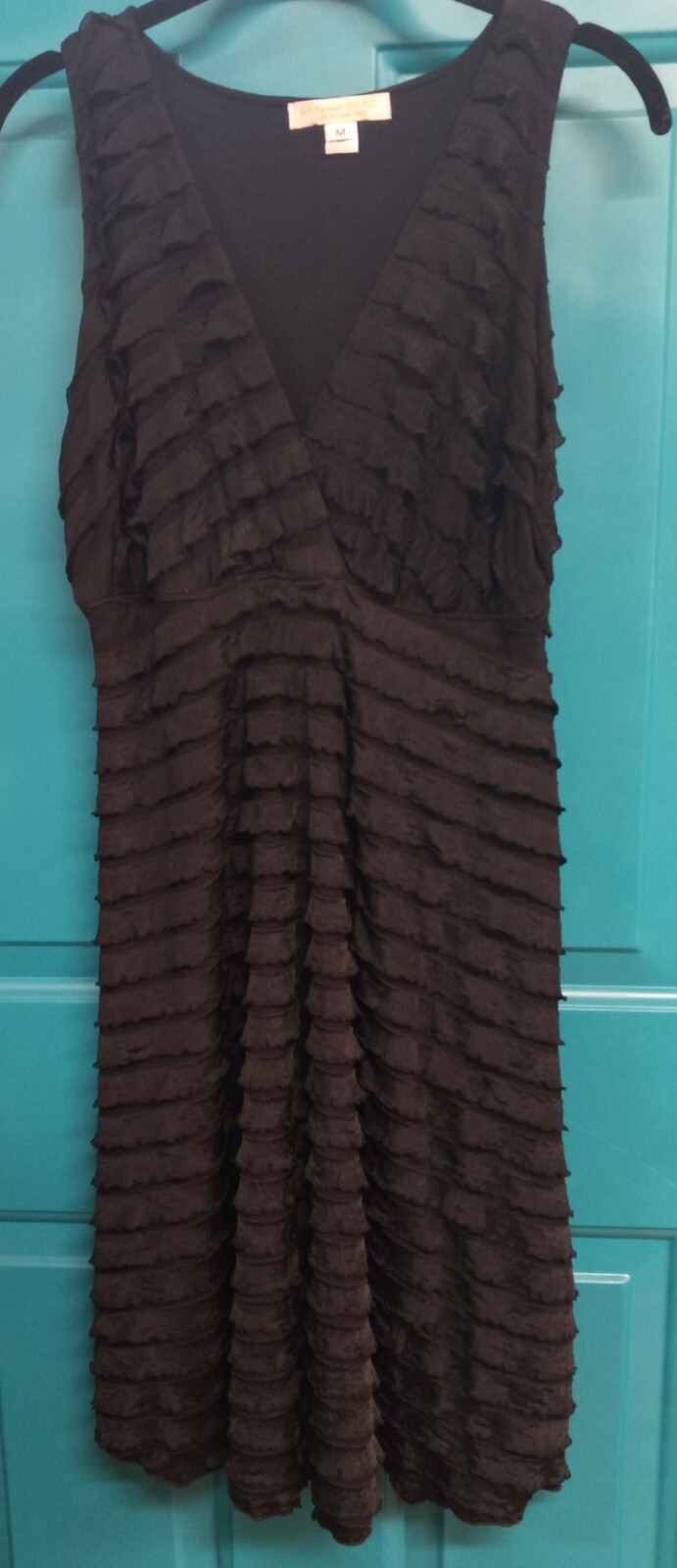 Vintage Santa Fe Designer Bucko Black Silk Ruffle Stretch M Dress