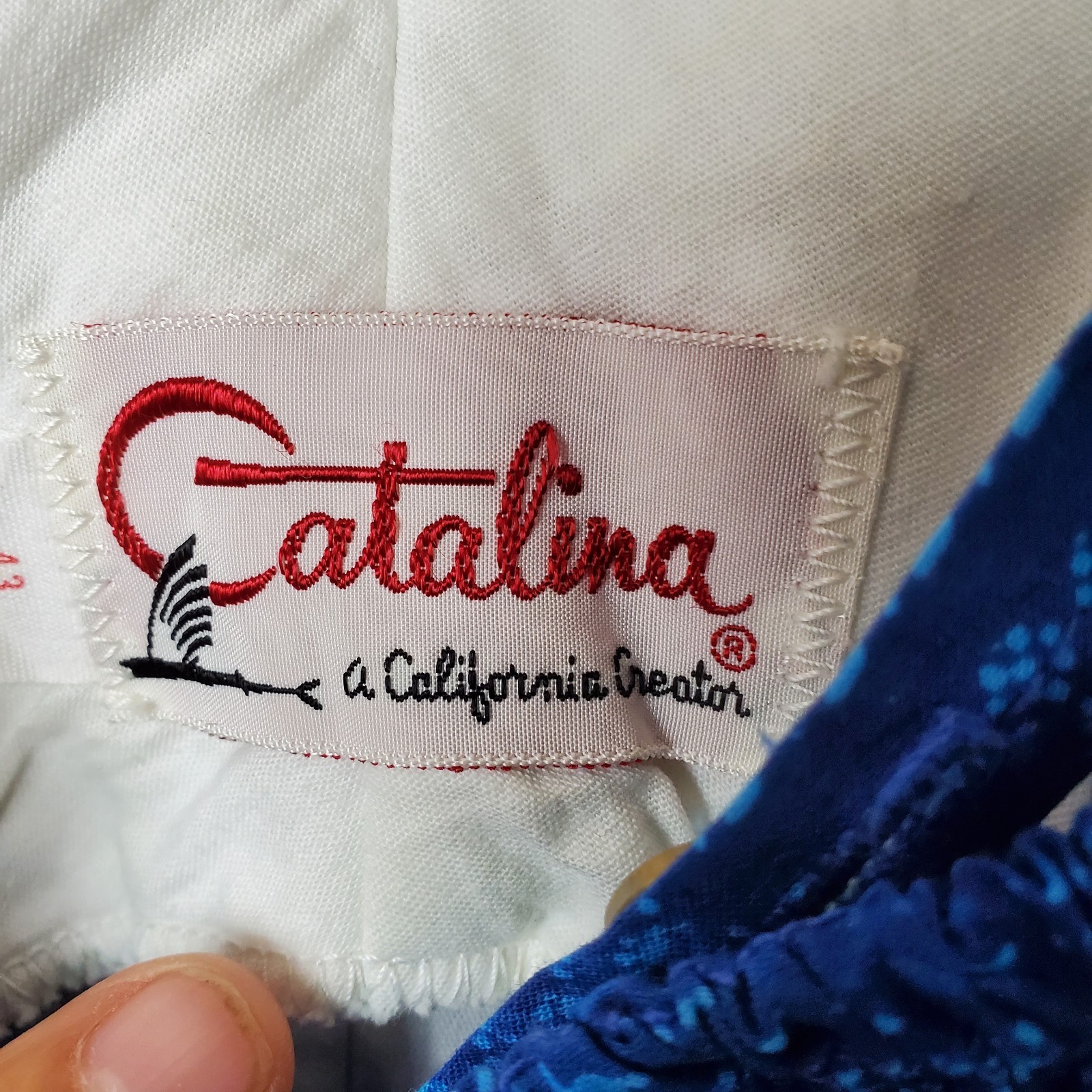 Swimsuit VTG Catalina 50s 60s Dazzling Royal Blue Batik Rouched Lined Sz 10/32