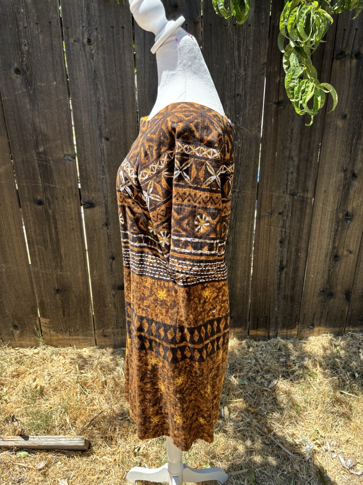 Vtg 50’s/60’s Hawaiian Kiyomi Barkcloth Midi Dress With Button Up Back