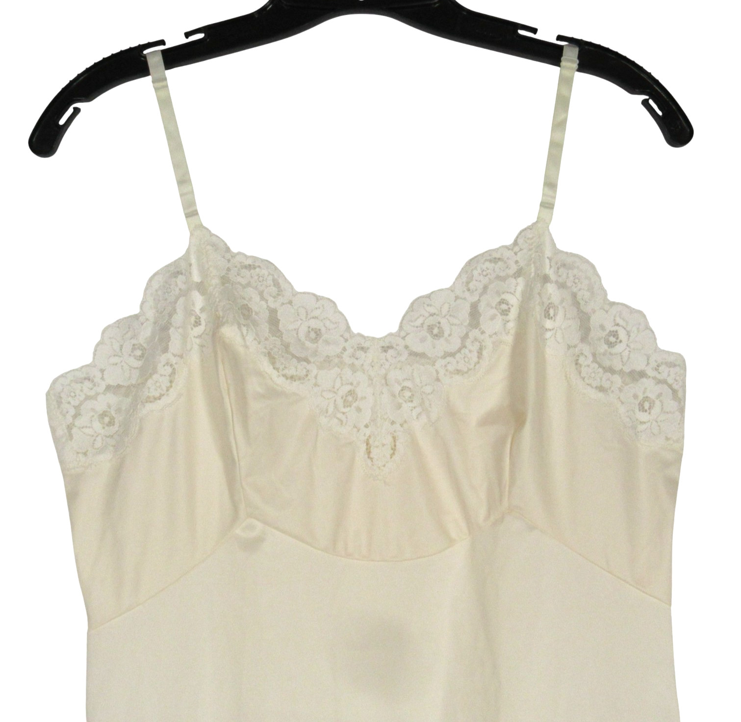 VTG VANITY FAIR Ivory FLORAL LACE TRIM Adjustable TAFREDDA NOISY Full Slip Sz 36