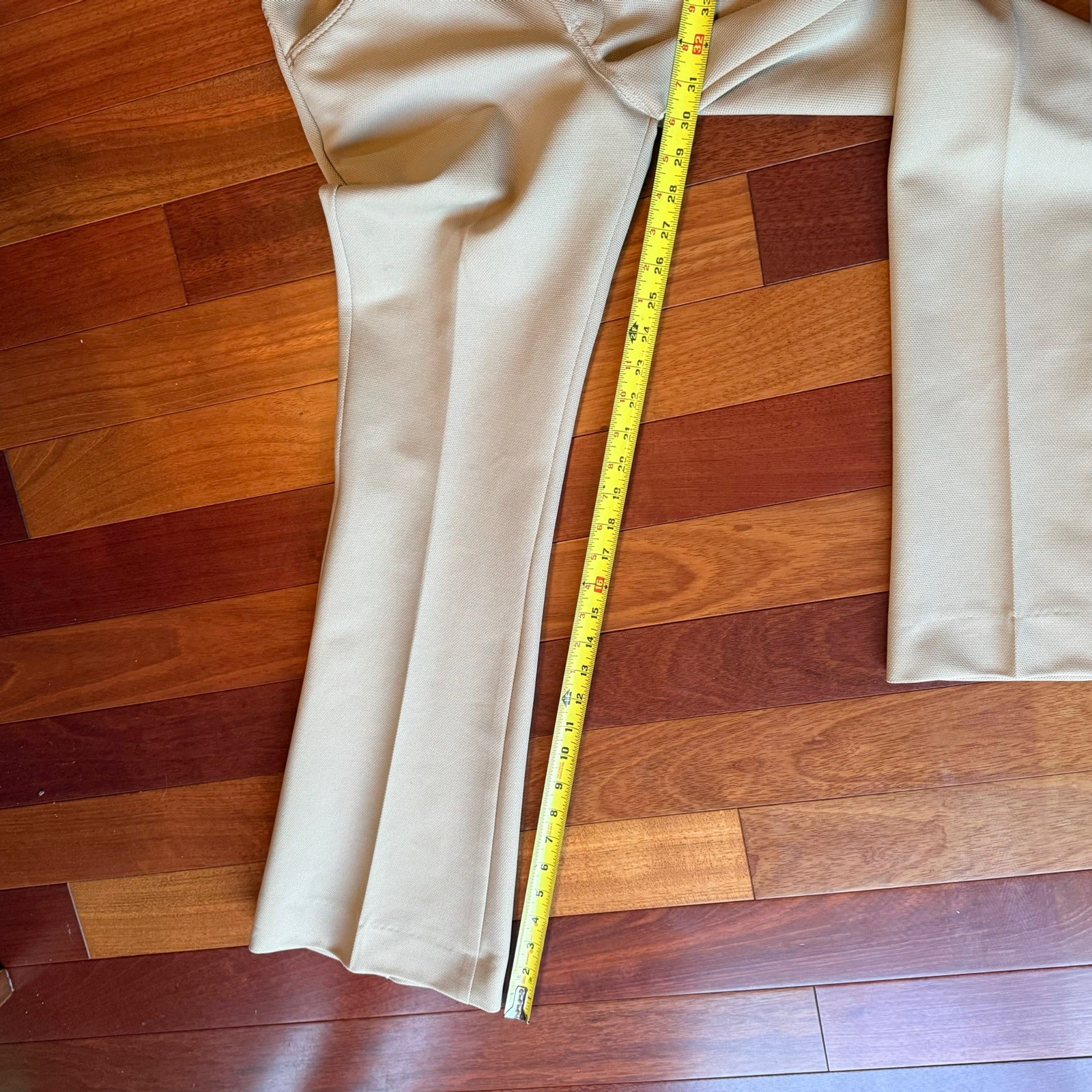Vintage 70s Farah Flared Bell Bottom Polyester Dress Pants Beige 26×30