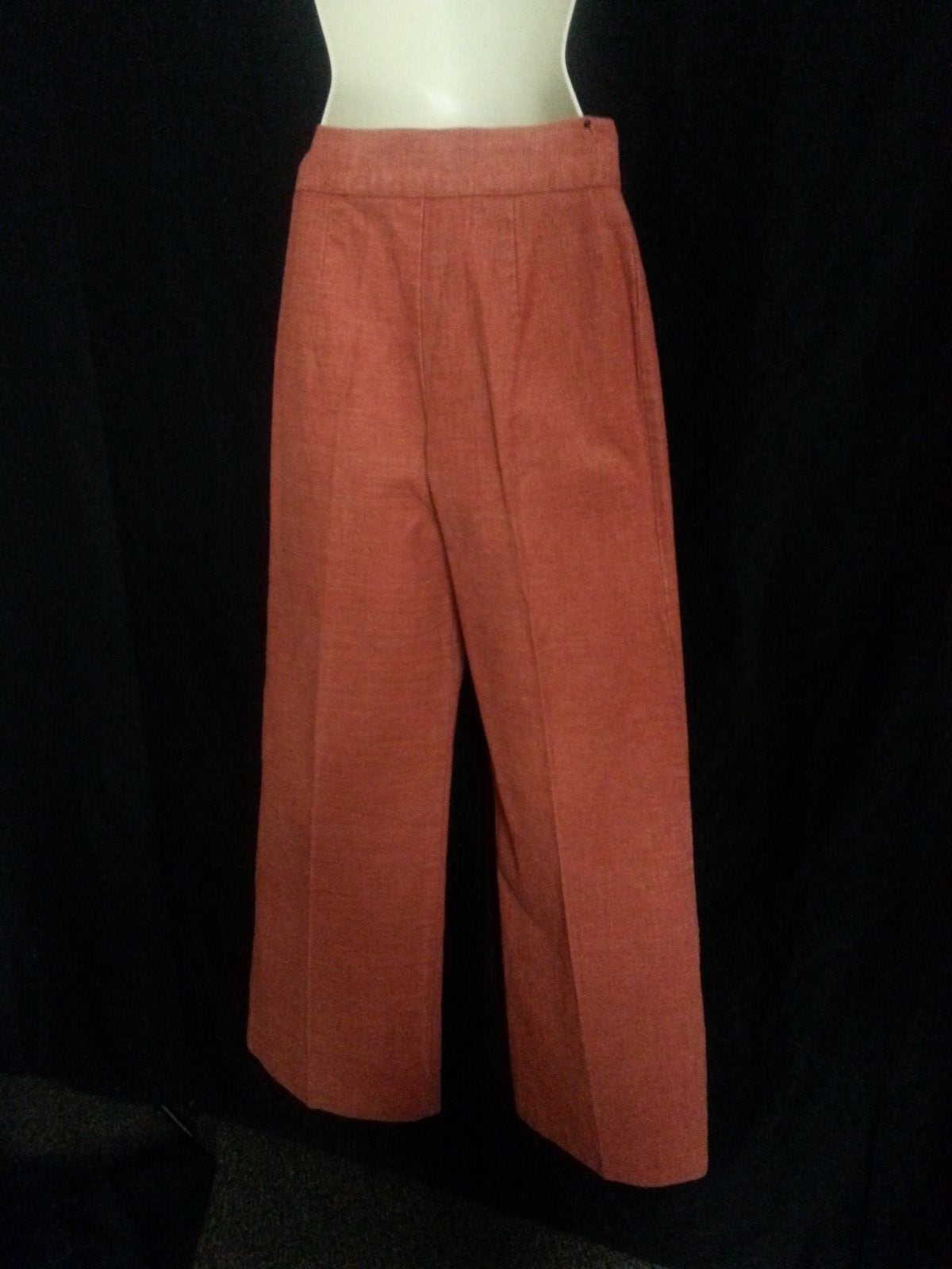 VTG 70s Wide Leg Elephant Pants High Waist Raggedy Ann Salmon Orange Hippy 27-30