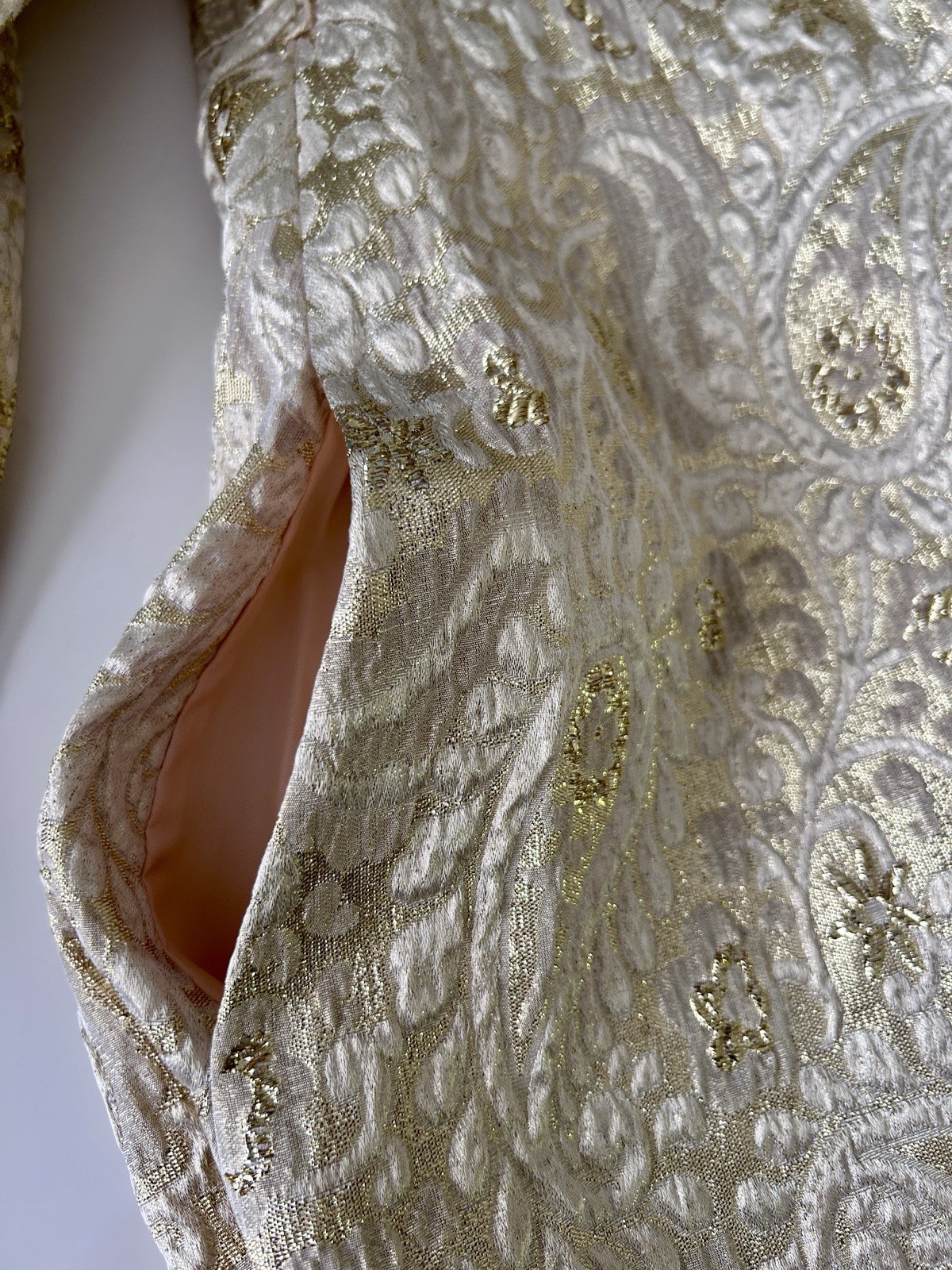 Vintage Suzy Perette Coat-Dress Gold Brocade Glam Cocktail Party Mid Century