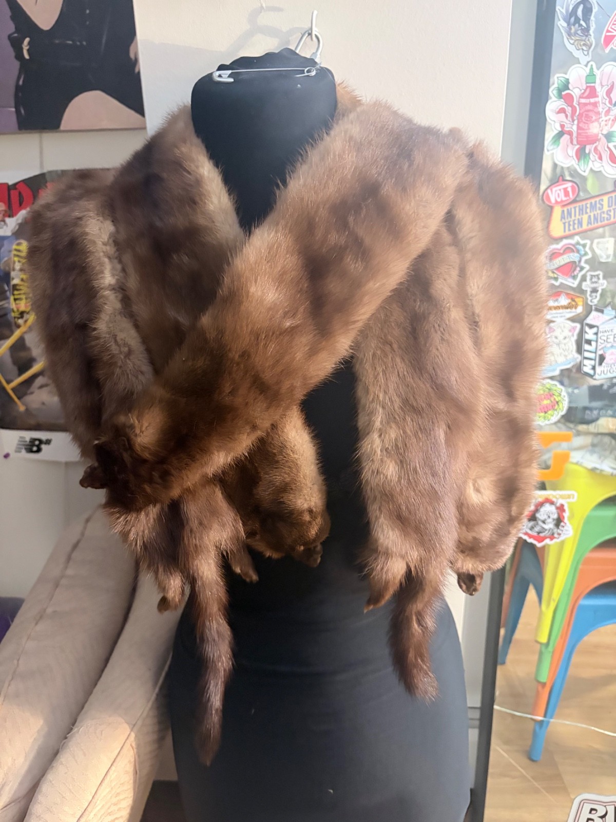 vintage 1940s/50s 5 whole mink with heads and legs fur stole