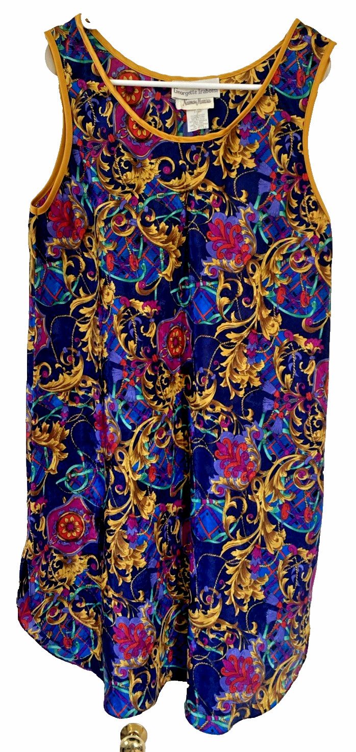 Vtg GEORGETTE TRABOLSI Neiman Marcus Sz M Multicolor Tunic Top