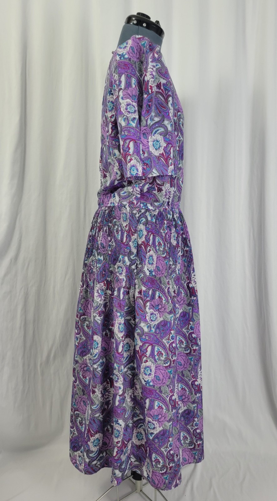 Vintage Lucy Pellini Purple & White Paisley Floral Print Blouson Dress Size 14 T