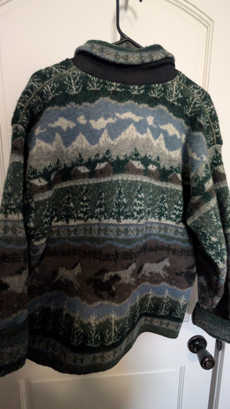 Vintage Alps 100% Wool Cardigan Sweater Women’s XL Mountain Scene Horse Cabin