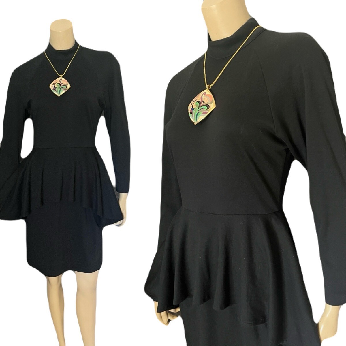 80s Does 1940s Frock by All That Jazz, Inky Black, Peplum, Shoulder Pads, Small