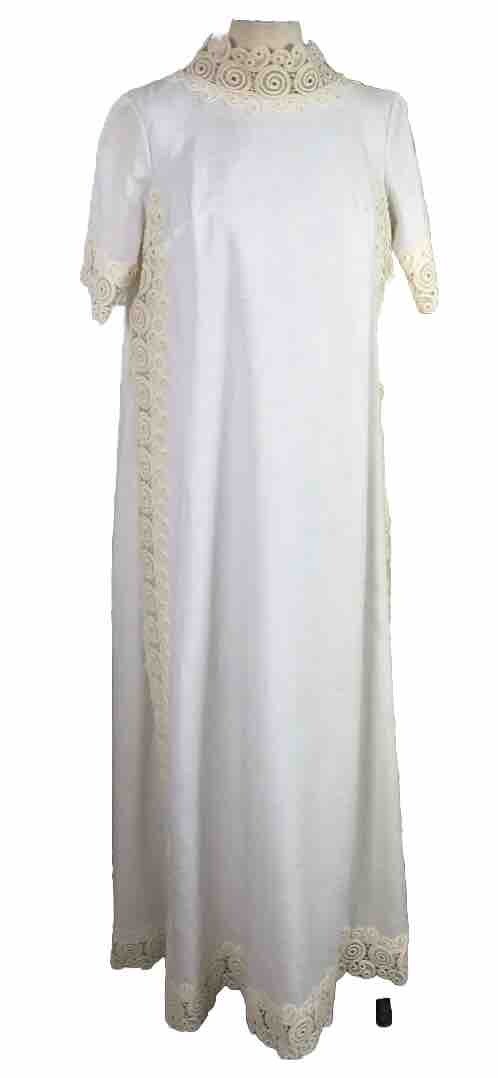 Vtg Edythe Vincent For Alfred Angelo Wedding Dress 1960s White Linen Ivory Lace