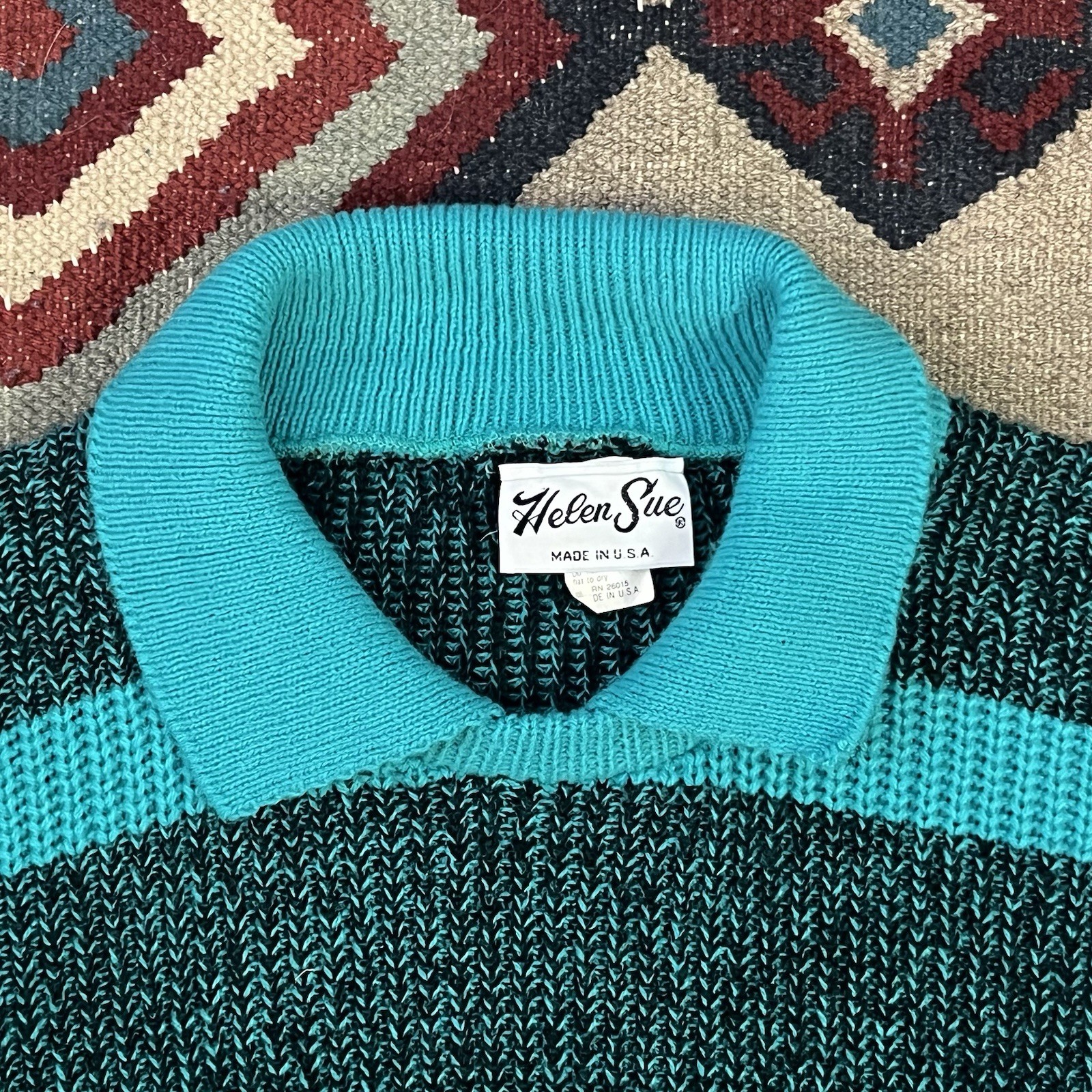 Vintage 80s Helen Sue Sweater Women’s L/XL Boxy Oversized Pullover Green/Black