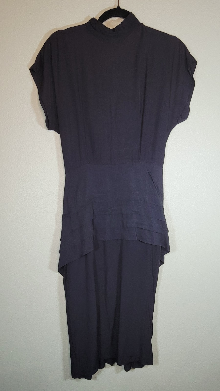 April Rain Black Vintage Dress Back Button High Neck Rayon Acetate