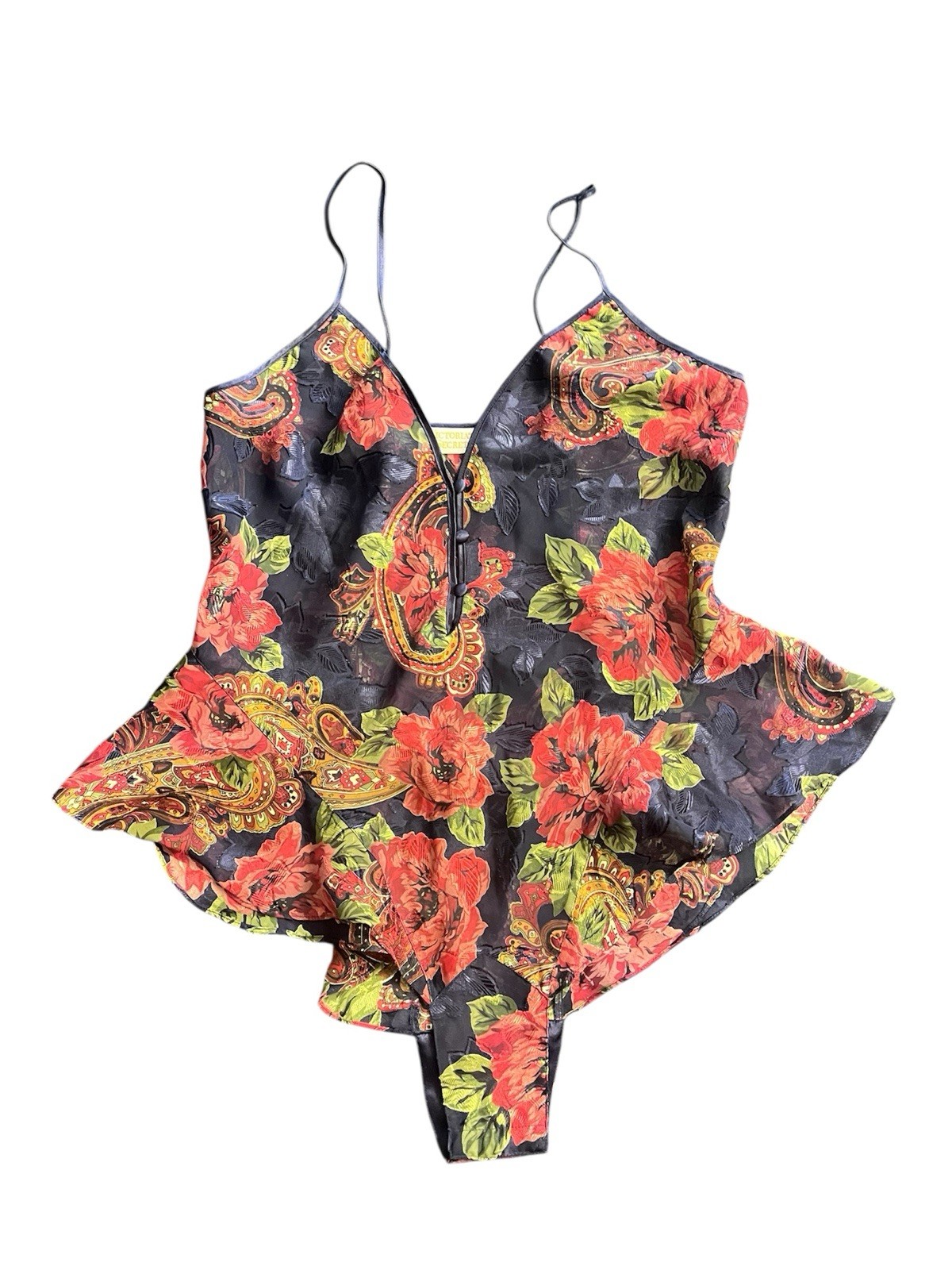 Vtg Victorias Secret Blue Bodysuit Sz Medium Floral Teddy Gold Label 90s