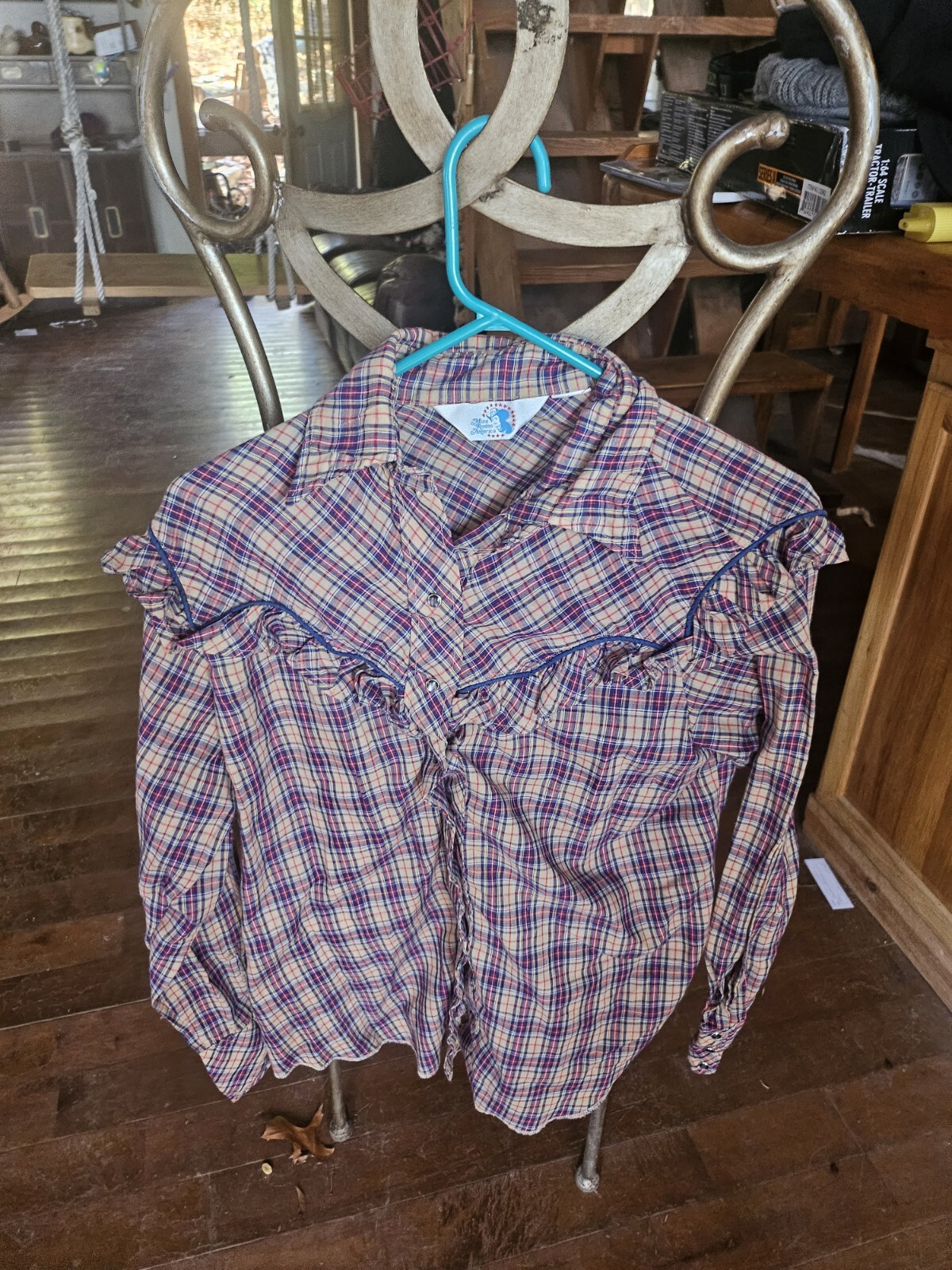 VINTAGE Miss Rodeo America Shirt Western Fringe Red Snap Plaid Size Small M