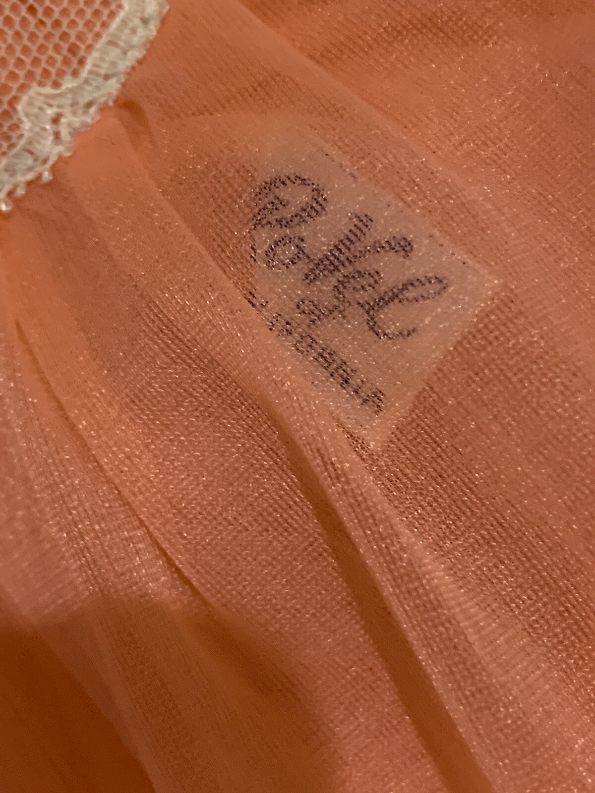 VTG S M Nightgown Orange Double Chiffon Nylon Lace Trim Tie Back Ro-Vel Calif