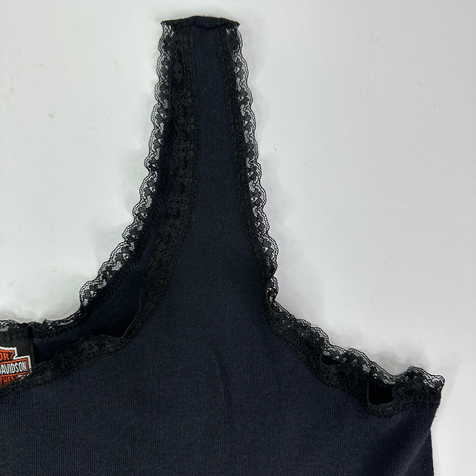 Vtg Harley Davidson 3D Emblem Tank Top Womens XL Black Rose Lace Biker 90s USA