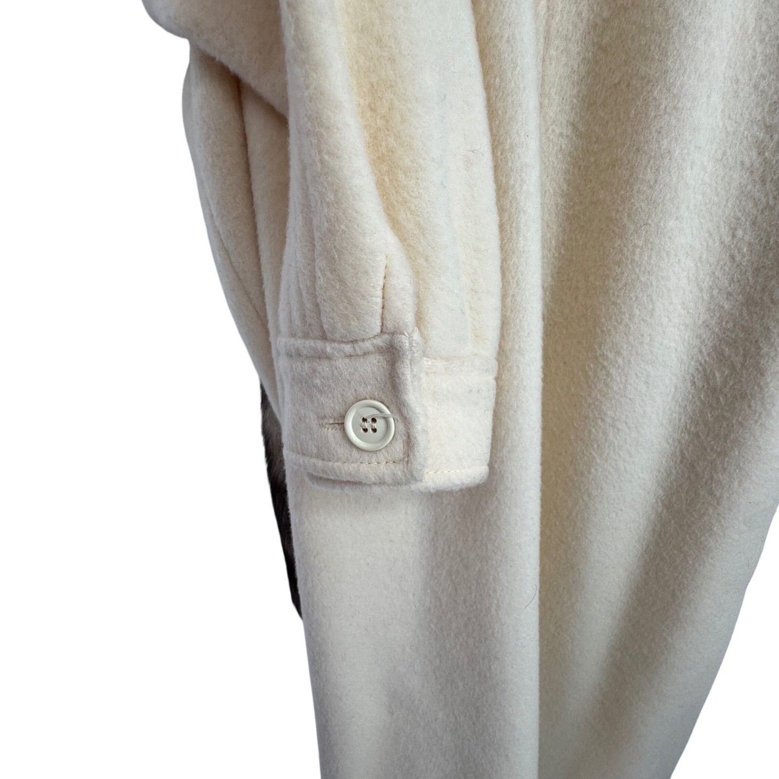 Capri Petites Vintage Pure Wool Long Coat Ivory with Real Fur Scarf Accent S