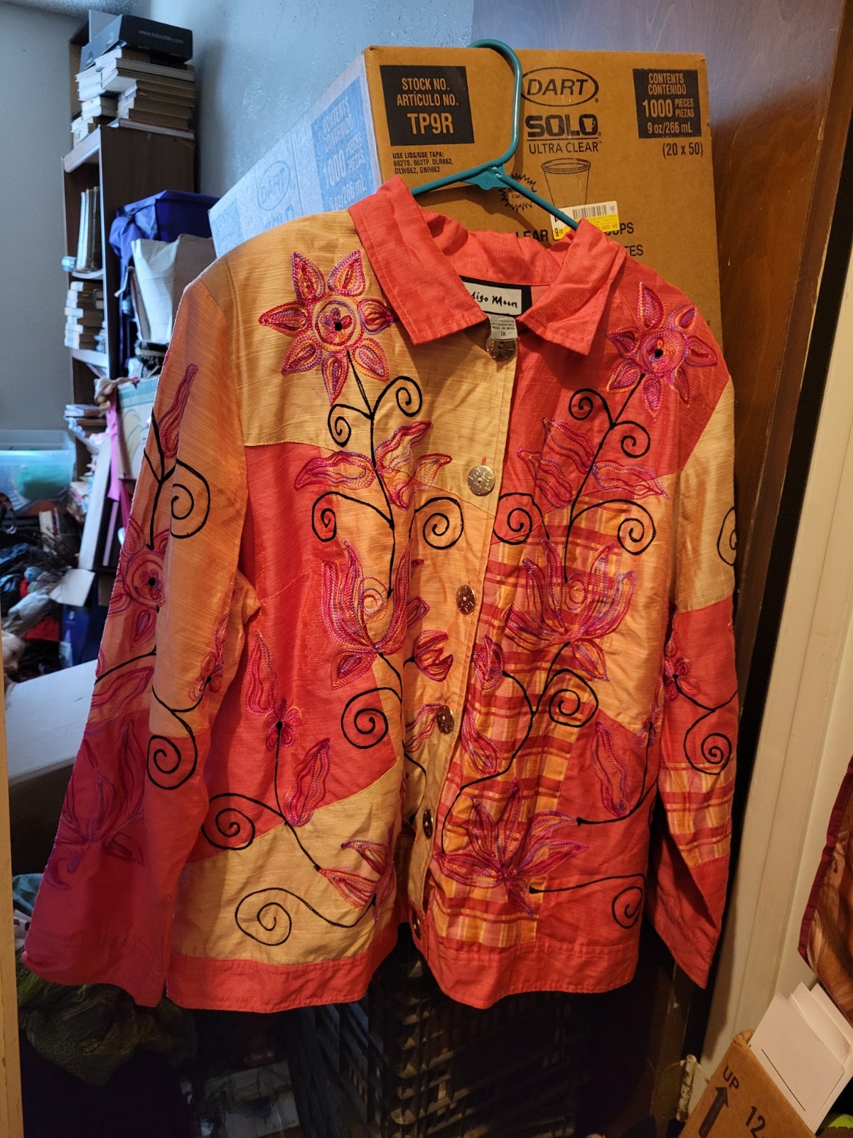 Indigo Moon Vintage Embroidered Patchwork Jacket Size 1X Pink Boho Art To Wear