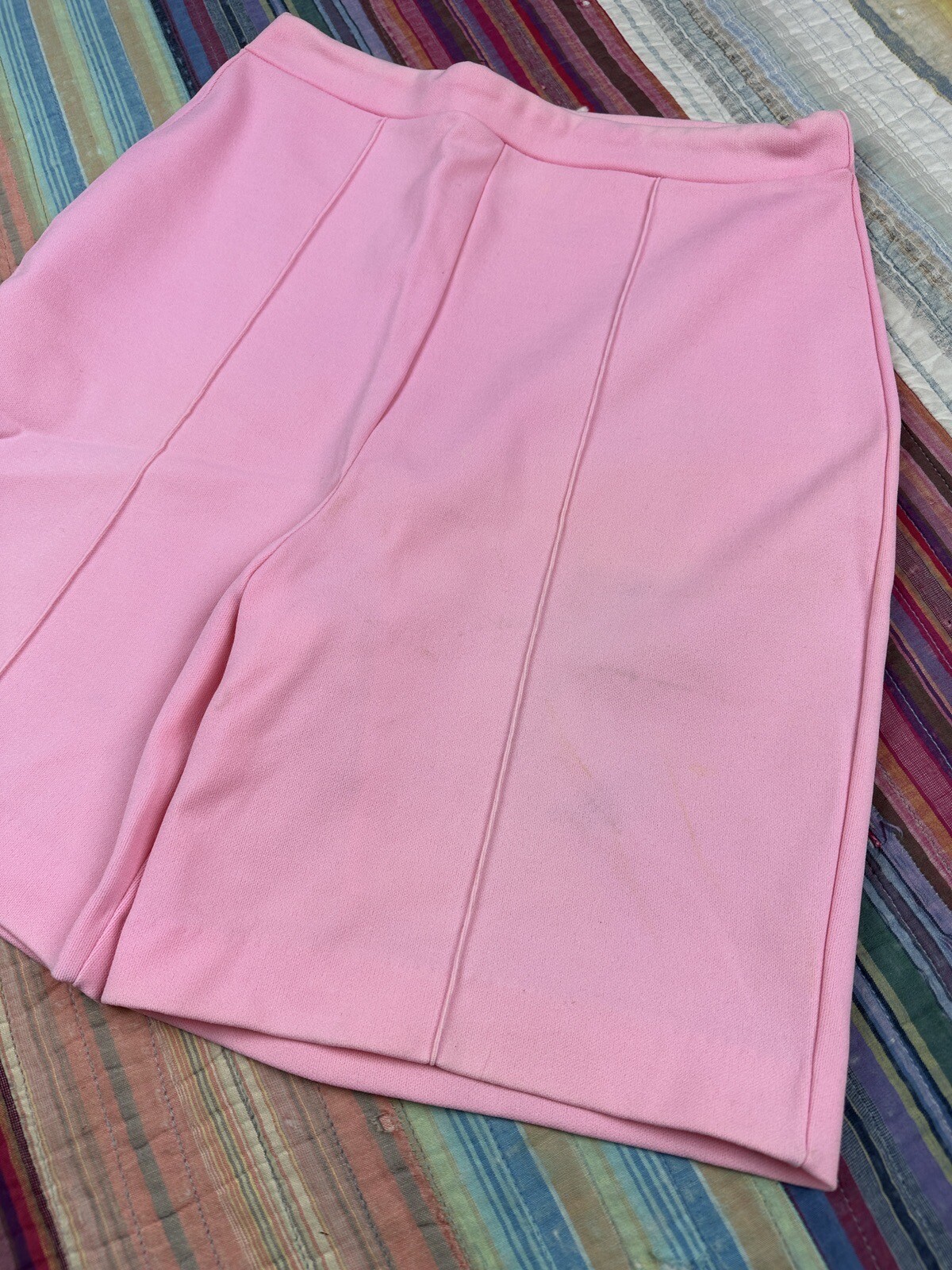 Vtg 60s 70s Jane Colby Polyester Stretch Pintuck Shorts Pastel Pink Womens 13-14