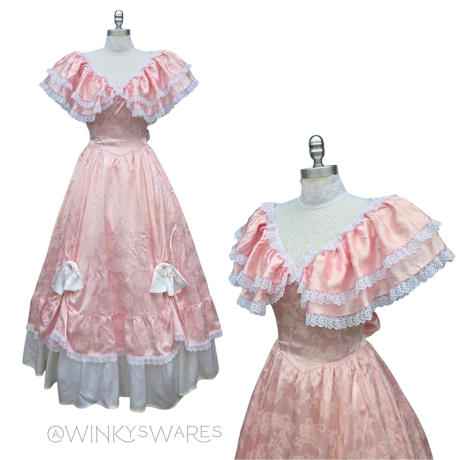 Gunne Sax Vintage 80s Pink Princess Dress Size S M 11 Lace Southern Belle