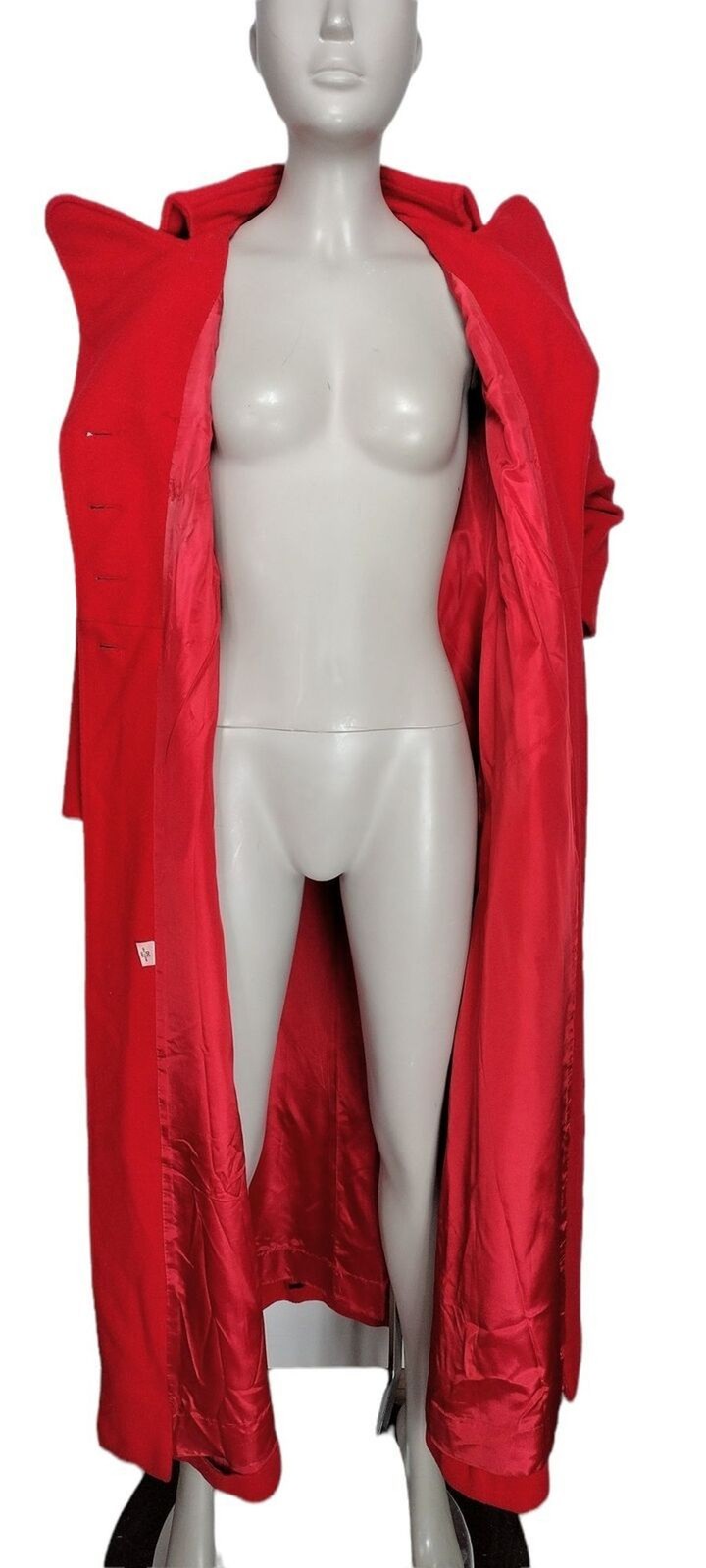 VTG 60s 70s Edwardian Gothic Red Wool Double-Breasted Long Swing Coat XS/S/M