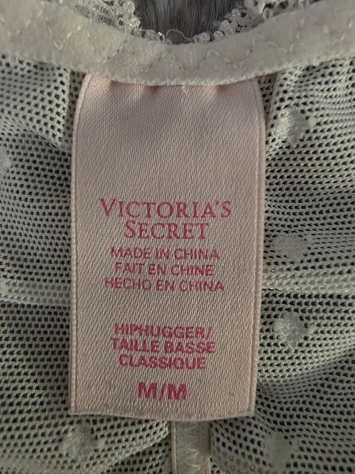 Victoria’s Secret White Pink Lace Mesh Hiphugger Panty Size M