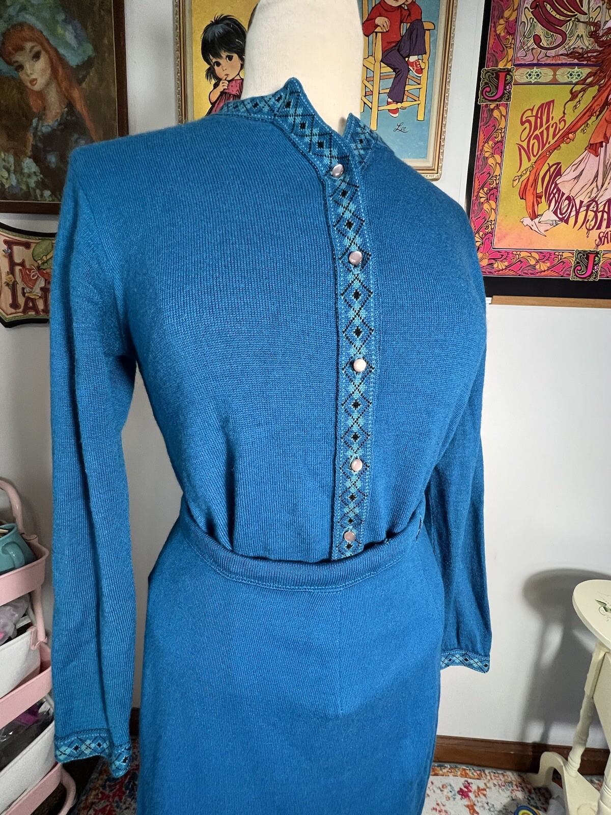Vintage 1950’s Knit Set Jantzen Blue Sweater And Skirt S / M