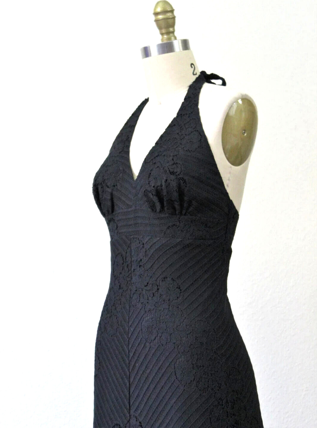 Vintage 70’s DEADSTOCK Joy Stevens California Black Lace Halter Maxi Dress