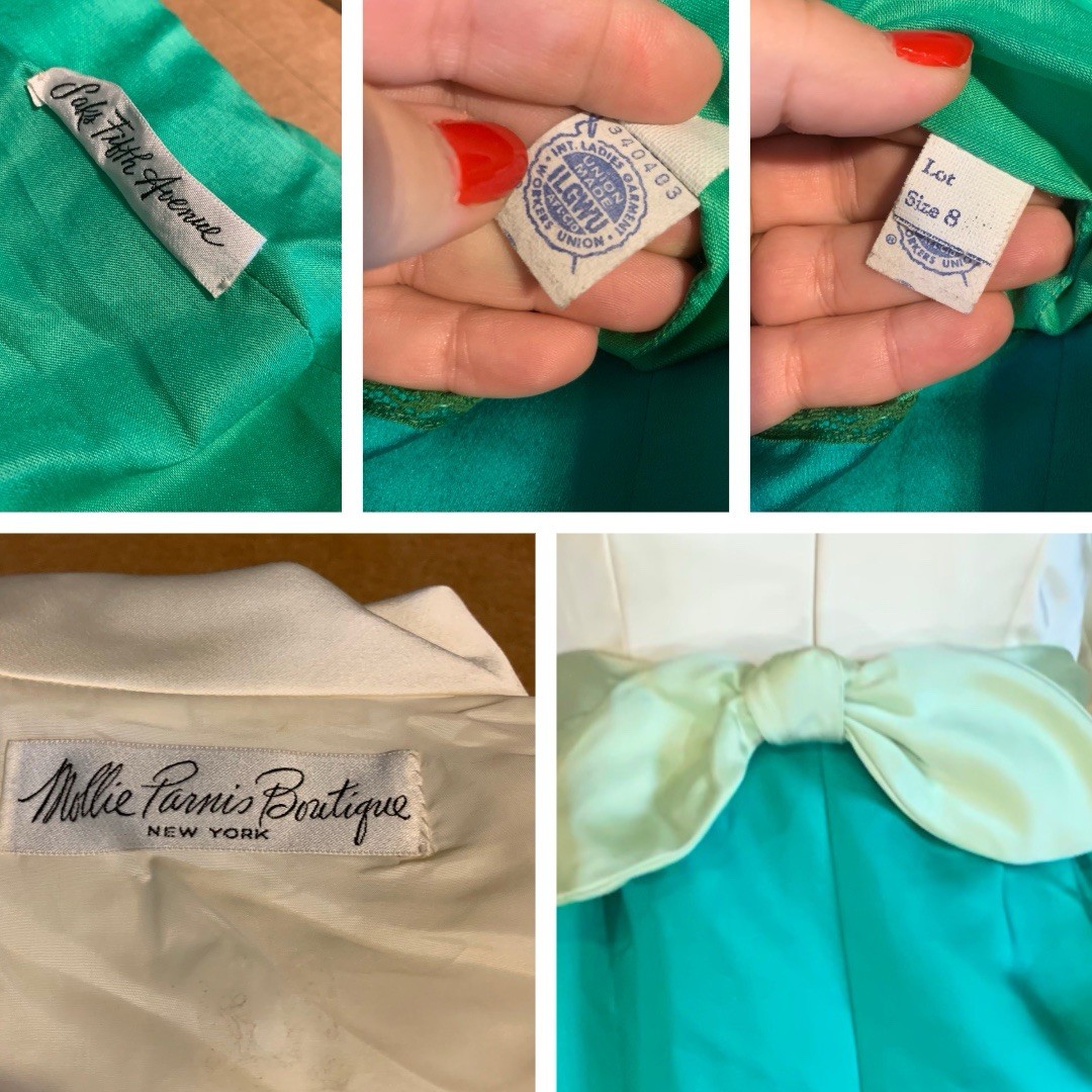 VINTAGE 1960’s GREEN & CREAM MOLLIE PARNES BOUTIQUE DRESS SZ APPX SM