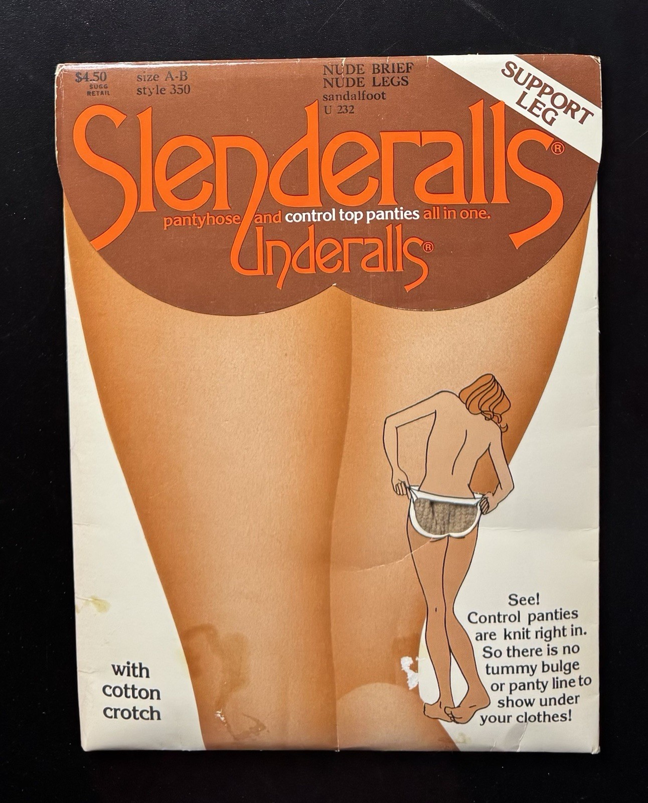Vintage 1981 Slenderalls by Underalls Pantyhose size A-B 350 Nude legs & brief
